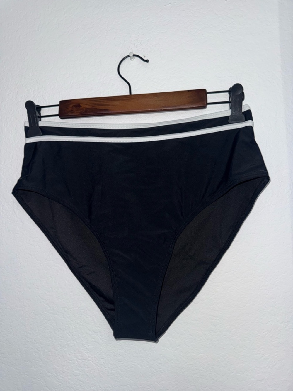 High-Waist Black Bikini Bottom with White Trim